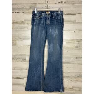 BKE Denim Women’s 27 Flare Blue Distressed Mid Rise Denim Jeans Boho Zip